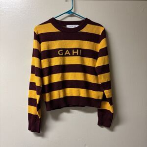 Lisa Says Gah Women's College Crew Red Yellow Striped Sweater